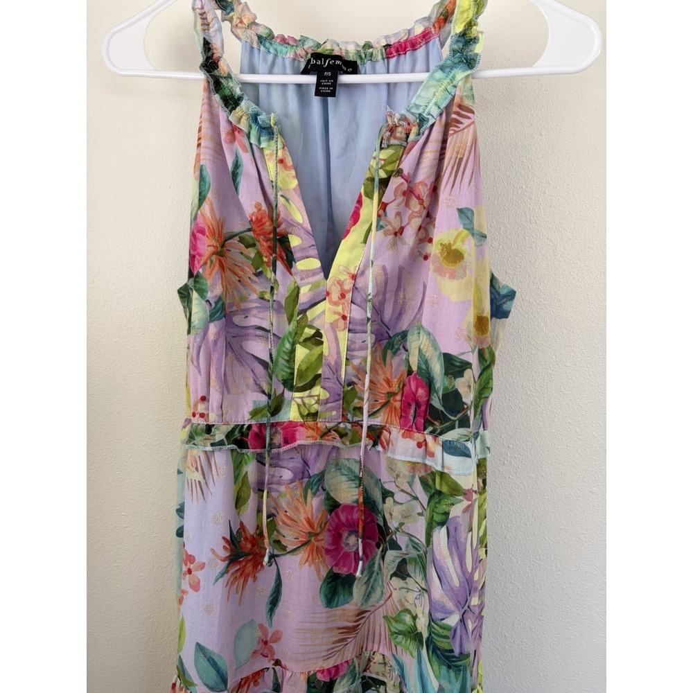 Tribal‎ Femme Floral Dress Small Women's Maxi Sleeveless Lined Tie Front Gold